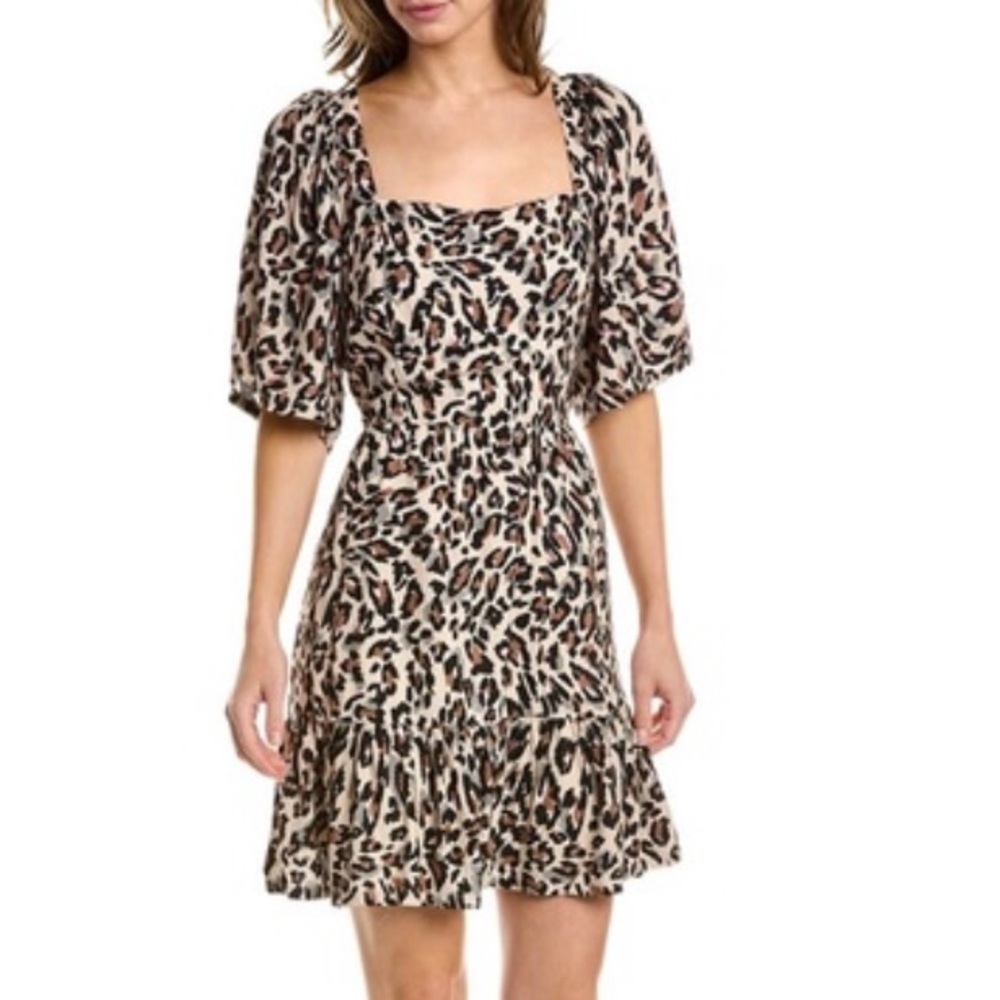 Saltwater LUXE Open Back Mini Dress in Cream Leopard Print, Size Small